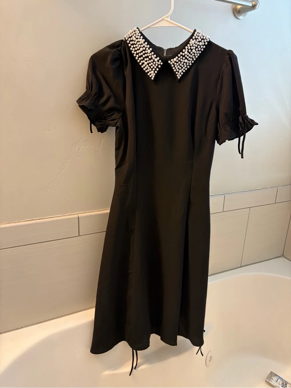 Ivy City Co Black Midi Dress with Pearl Collar - Picture 4 of 6